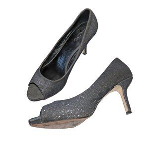 🔴 LAST CHANCE 🔴 Aldo Black Sparkle Peep-Toe Heels Shoes